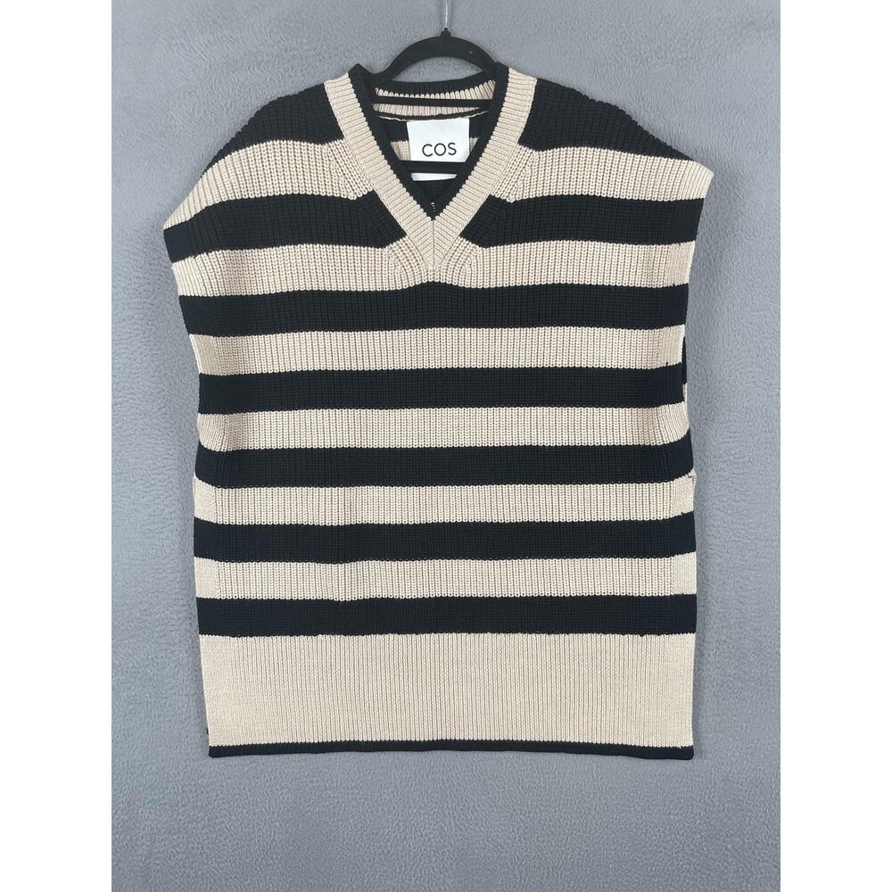 COS Sweater Vest Womens One Size Beige Striped Chunky-Knit V-Neck Heavyweight